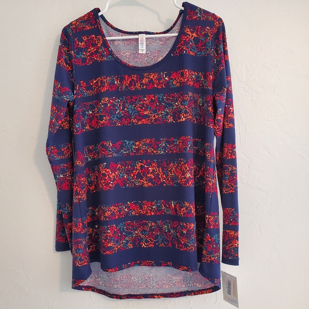 LuLaRoe multicolored geometric long sleeve womens top, size M,Lynnae line, NWT